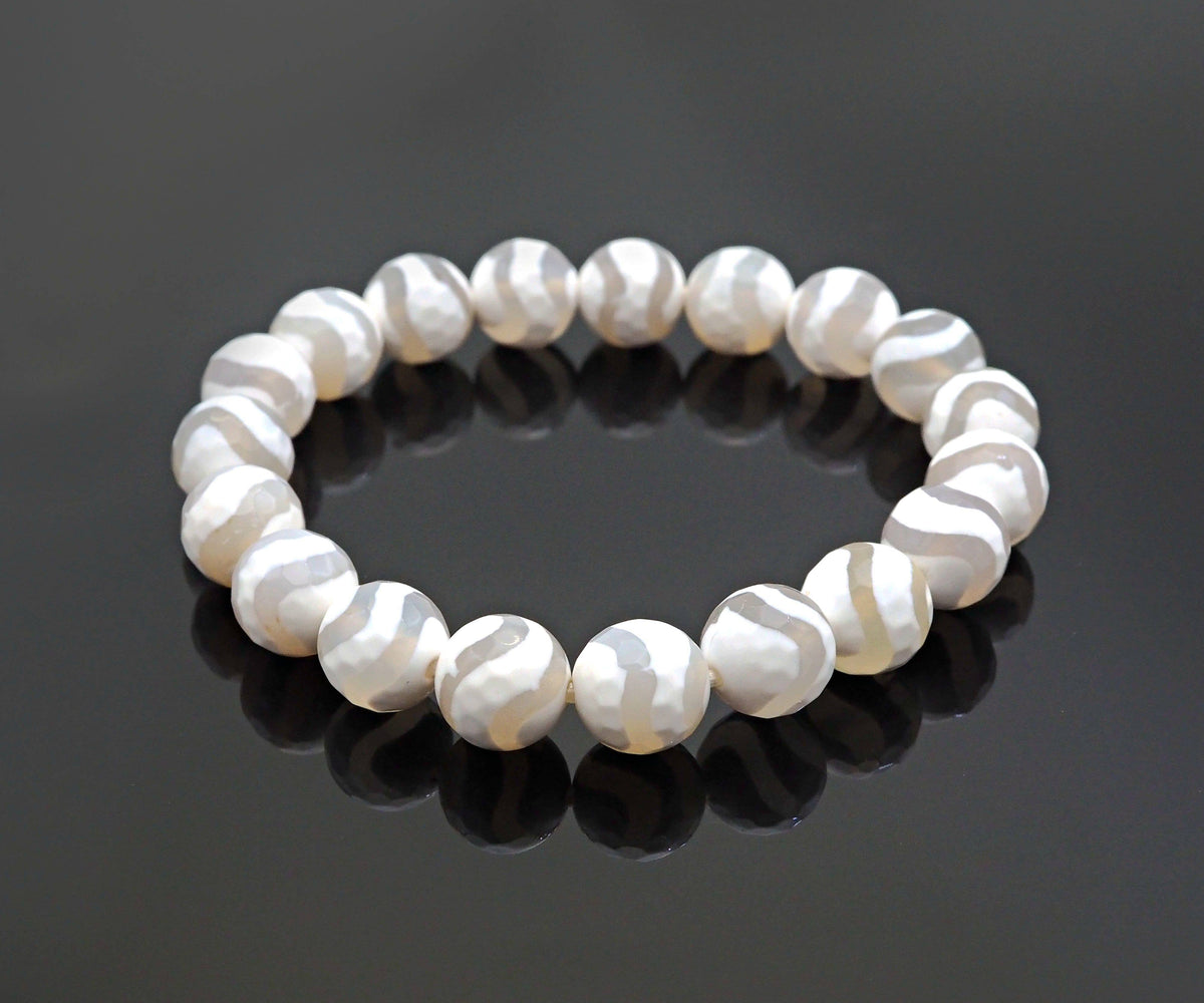 Natural White Tibetan Agate Stretchy Bracelet,U1092