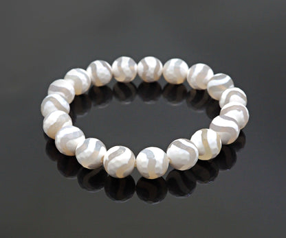 Natural White Tibetan Agate Stretchy Bracelet,U1092