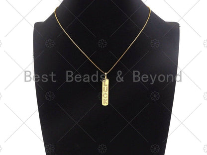 CZ Micro Pave Gold Bar LUCK Pendant, Cubic Zirconia Gold Strip Pendant, Micro pave Luck pendant, 9x43mm, sku#LK137