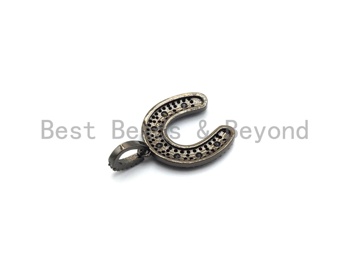 CZ Black/Clear Dual Color CZ Micro Pave Horse Shoe Pendant,