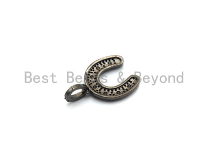 CZ Black/Clear Dual Color CZ Micro Pave Horse Shoe Pendant,
