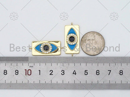 Turquoise Blue Enamel Evil Eye On Rectangle Shape Connector, 18K Gold Filled CZ Micro Pave Enamel Link,Enamel Jewelry,30x13mm,Sku#L596