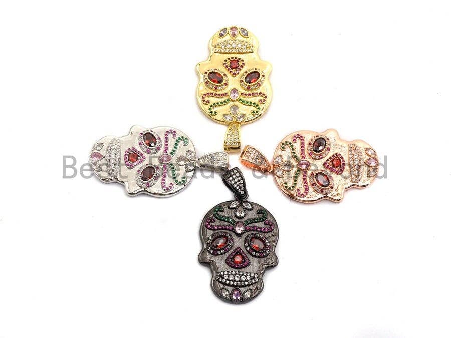 Colorful CZ Micro Pave Skull Pendant, Red Eye,Skull Pave Pen