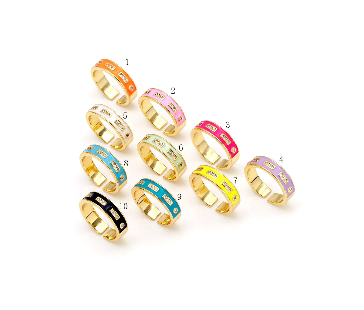 Colorful Enamel CZ Line Medium Band/Stacked Ring