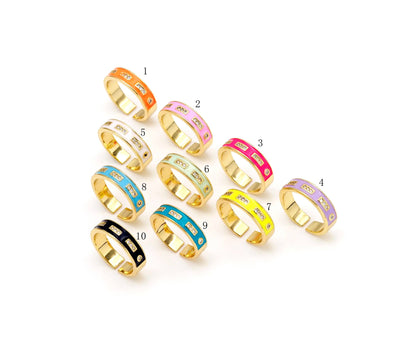 Colorful Enamel CZ Line Medium Band/Stacked Ring