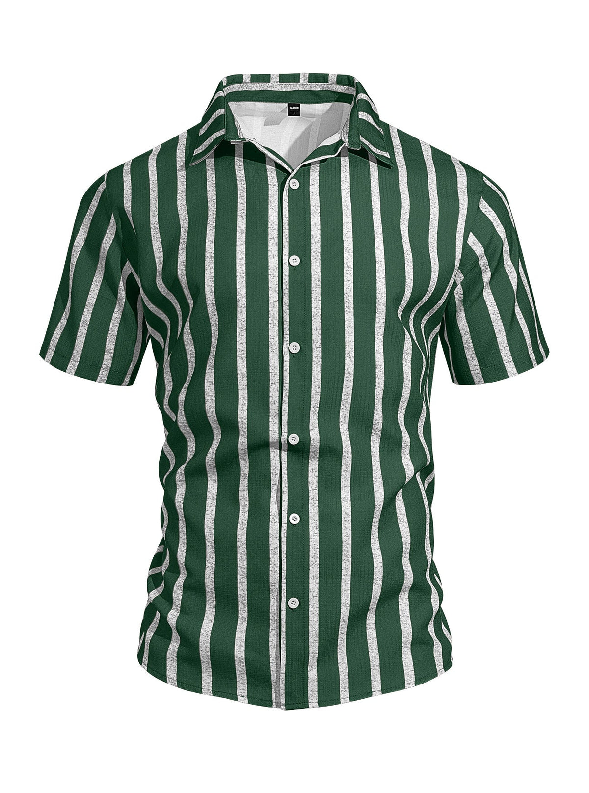 Men's Plus-Size Light Mature Lapel Striped Short-Sleeve Shirt