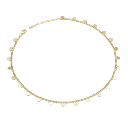 Gold Heart Thin Cuban link chain Adjustable Necklace, Sku#LD472