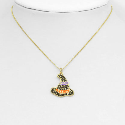Colorful CZ Halloween Witch Hat Charm, Sku#A215
