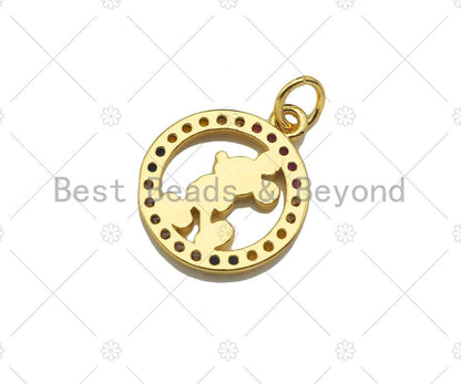 Colorful CZ Micro Pave Enamel Mickey On Round Ring Shape Pendant,Gold Colorful Enamel Charm, Necklace Bracelet Charm,14x17mm,Sku#JL35