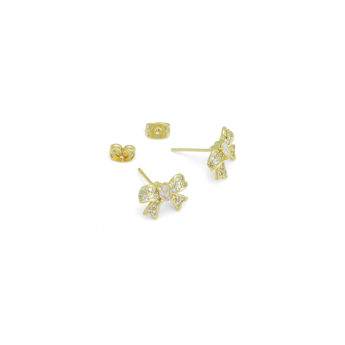 Clear CZ Gold Puffy Bowknot Stud Earring, Sku#LK964