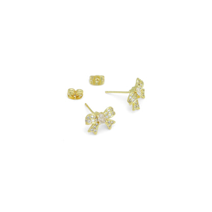 Clear CZ Gold Puffy Bowknot Stud Earring, Sku#LK964
