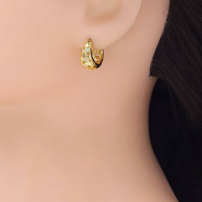 Gold Silver Diamond oval Cage Huggie Earrings, Sku#A233