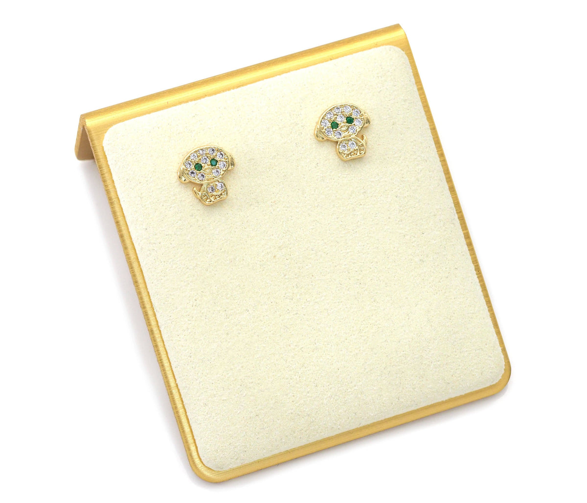 Cute CZ Gold Puppy Dog Stud Earrings, Sku#LD353