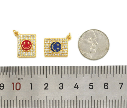 CZ Enamel Smiley Face Charm, Sku#JL84