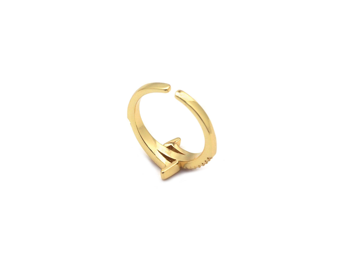 Clear CZ Gold T Wrap Adjustable Ring, Sku#X354