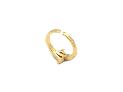 Clear CZ Gold T Wrap Adjustable Ring, Sku#X354
