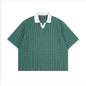 Mens Summer Thin Color-Block Plaid Lapel Short-Sleeve Shirt