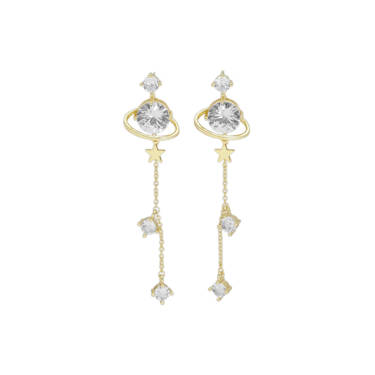 Gold Star Planet Dangle Stud Earrings, Sku#LD466