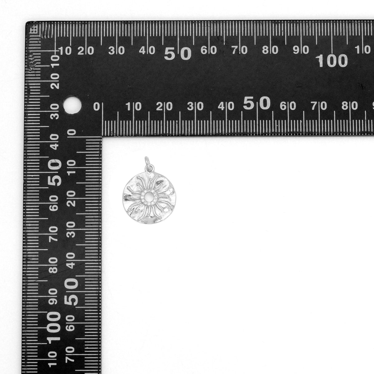 CZ Silver Round Flower Charm Pendant, Sku#L734