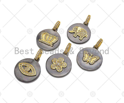CZ  Evil Eye Crown Butterfly Elephant Coin Pendant, sku#L278c