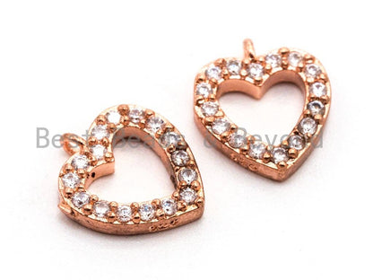 CZ Micro Pave Heart Pendant/Charm, Cubic Zirconia Pave Heart Shape Charm, Fashion Jewelry Findings, Gold/Silver/Rose Gold 9x10mm, sku#B73