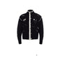 Stand-collar Contrast-color Metal-badge Knitted Cardigan Sweater