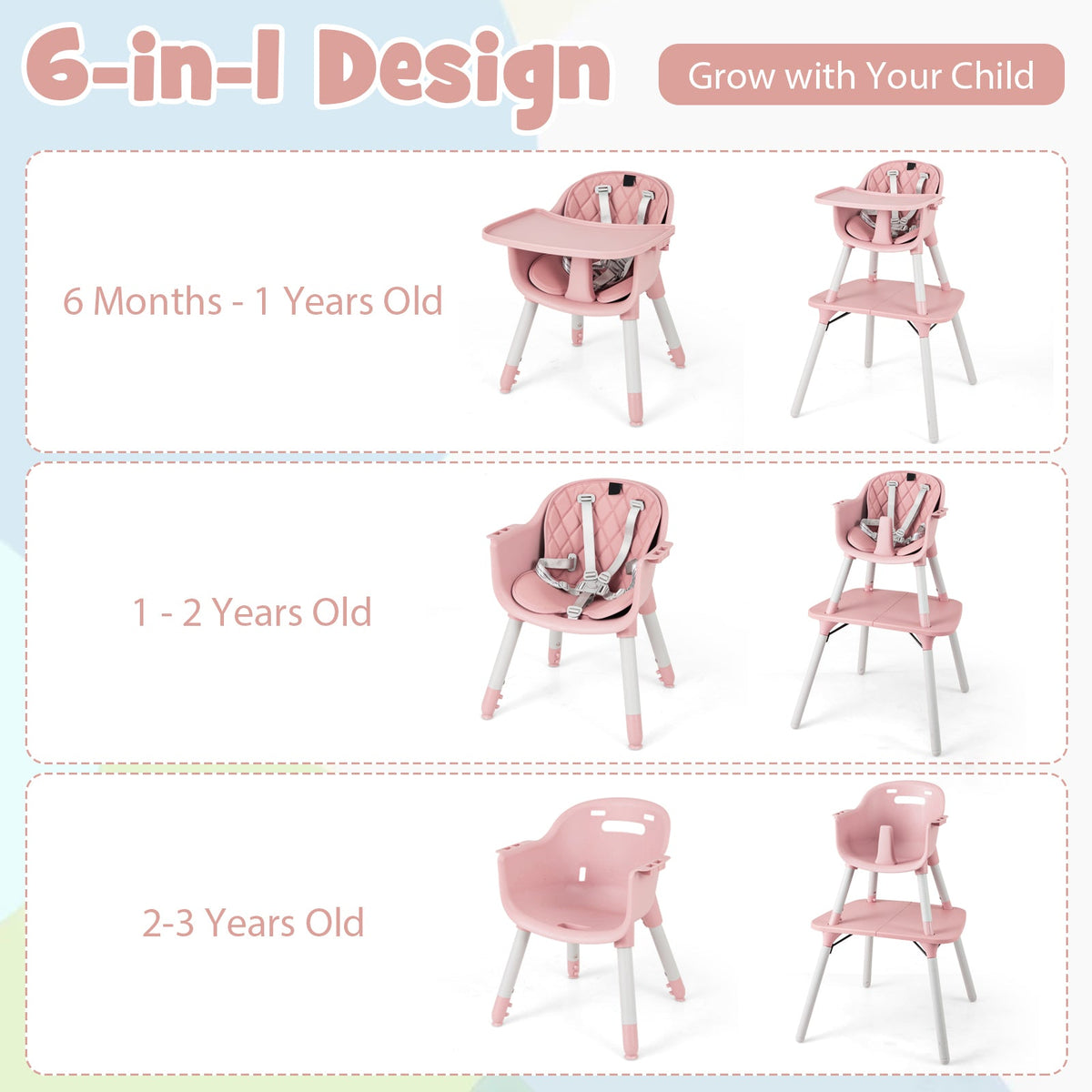 4-in-1 Baby Convertible Toddler Table Chair Set with PU Cushion-Pink