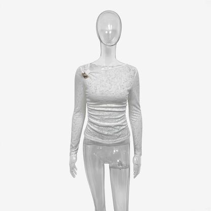 New Womens Versatile Long-sleeve Top With An Irregular Sheer Design