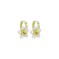 Gold White Pearl Flower Pendant Hoop Earrings, Sku#LK998