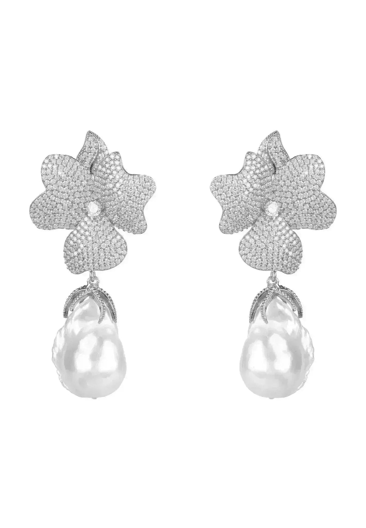 Baroque Pearl Flower Drop Earrings | Wedding Sterling Silver - Femstylo