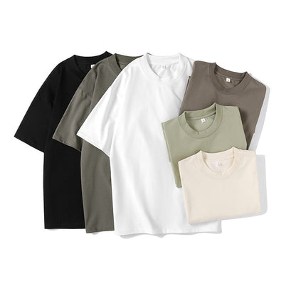 Double Yarn Short Sleeve Sweat-absorbing Cotton T-shirt Top