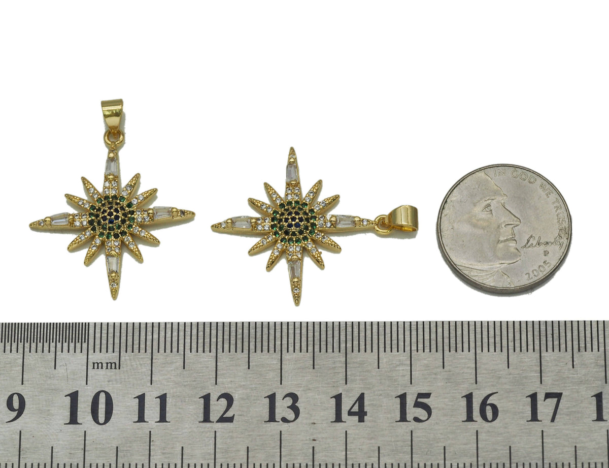 Gold Green CZ North Star Charm, Sku#LK661