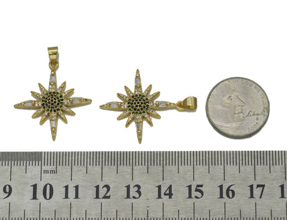 Gold Green CZ North Star Charm, Sku#LK661