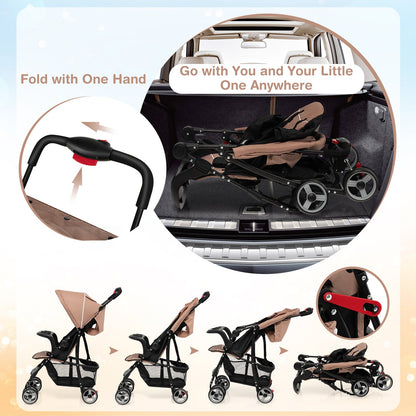 Toddler Travel Stroller for Airplane with Canopy and Adjustable Backrest-Coffee