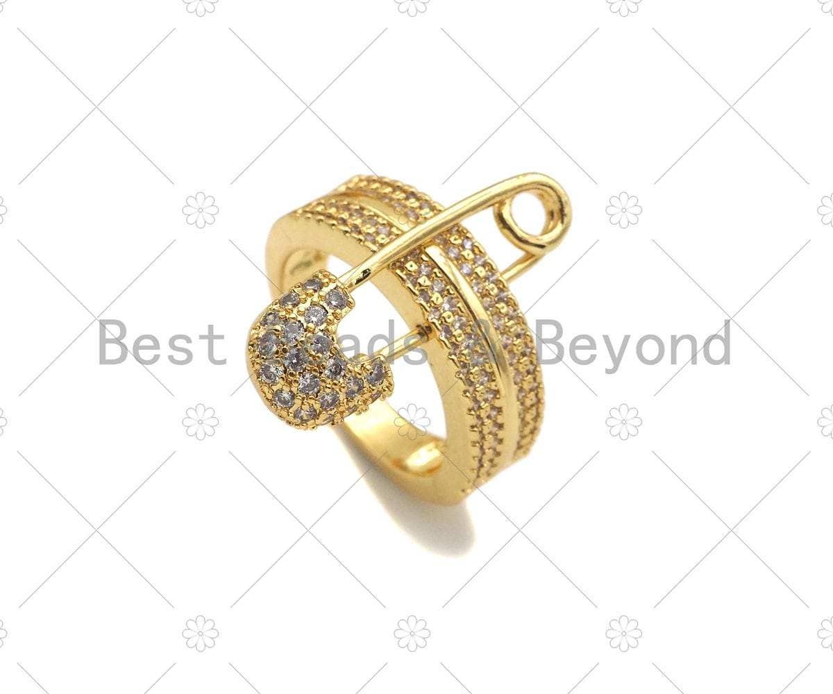 CZ Fancy Safety Pin Open Ring, Sku#LD51