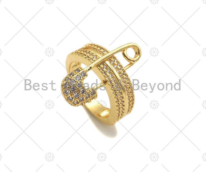 CZ Fancy Safety Pin Open Ring, Sku#LD51