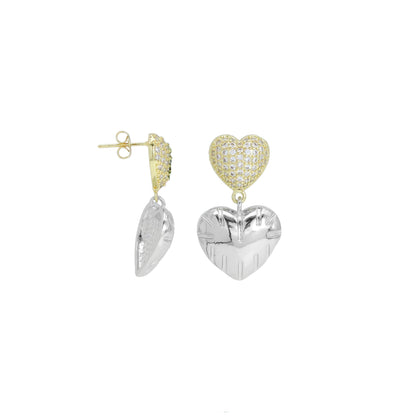 Dual Color CZ Bubble Heart Stud Earrings, Sku#LD628