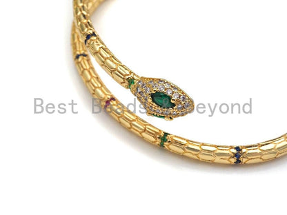 CZ Coiled Snake Bracelet with Emerald Eyes, Sku#X154