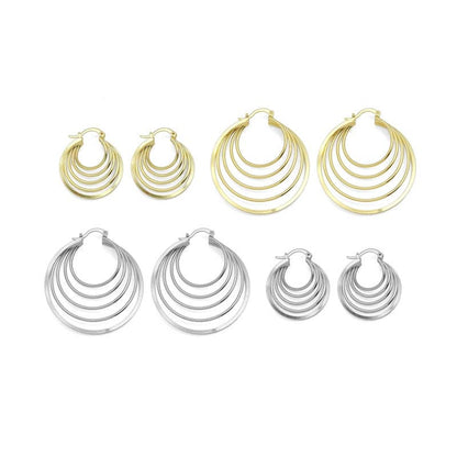 Gold Silver Mult Oval Line Hoop Earrings, Sku#LD603