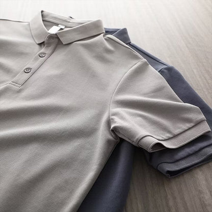 Solid-color Summer Mens Clothing Lapel Half-sleeve High-end Trendy Casual Plain Top