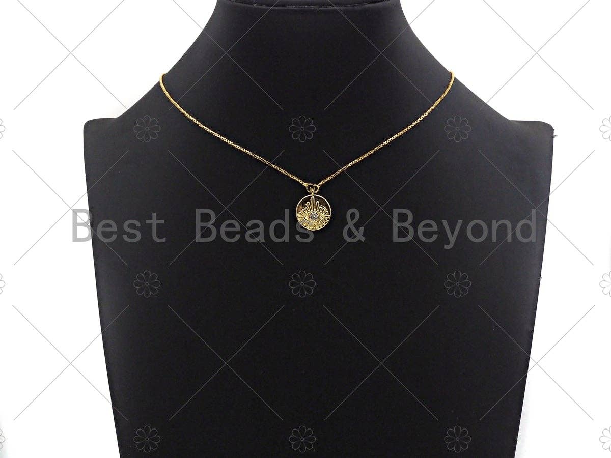 Clear CZ Micro Pave Evil Eye on Disc Pendant/Charm, Lucky Eye Cubic Zirconia Pendant, Real Gold Plated Charm Pendant,15x18mm,Sku#L304