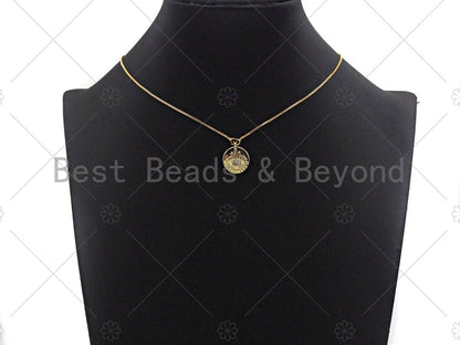 Clear CZ Micro Pave Evil Eye on Disc Pendant/Charm, Lucky Eye Cubic Zirconia Pendant, Real Gold Plated Charm Pendant,15x18mm,Sku#L304