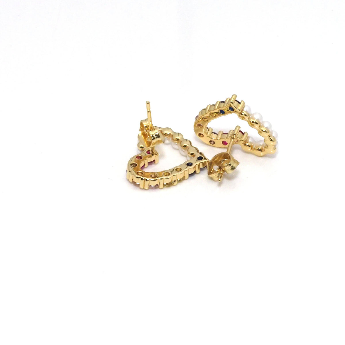Colorful CZ Pearl Heart Stud Earrings, Sku#LD388