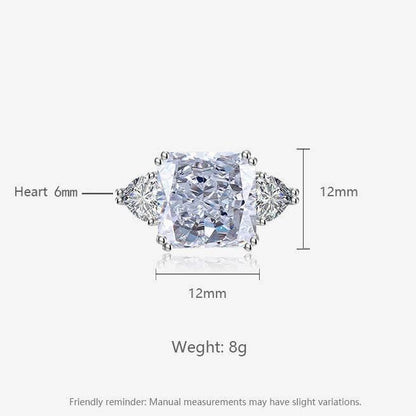 Multicolor Ice Flower Cut Square CZ Adjustable Ring, Blue & Green 12*12mm 8A Main Cubic Zirconia, Two Heart Side CZ, Dainty Luxe