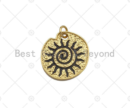 Black Enamel black cz swirl charm, 18K Gold Medallion Charm,Sku#L566