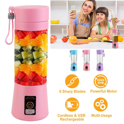 Portable Juicer Blender USB Rechargeable Juicer Cup Fruit Baby Food Mixing Machine w/ 6 Blades Powerful Motor