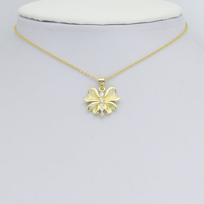 CZ Gold Petal Flower Dragonfly Charm Pendant, Sku#LK1190