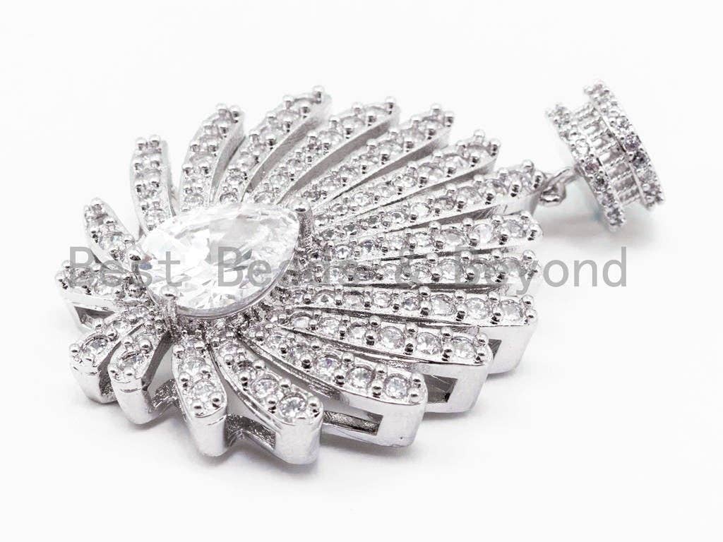 CZ Micro Pave Flower pendant with Teardrop Stone, SKU#L212