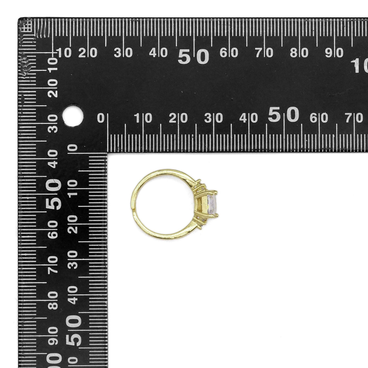 Gold Clear Rectangle CZ Adjustable Ring, Sku#A117