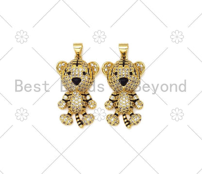 CZ Micro Pave 3D Cute Little Tiger Pendant/Charm,18k Gold Filled Tiger CZ Pendant, Bracelet Necklace Charm Penadnt, 17x29mm,Sku#L603